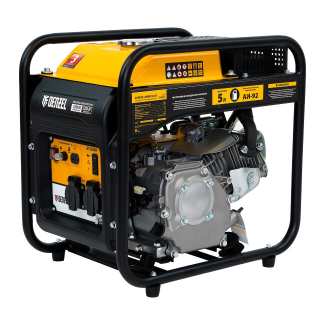 Генератор инверторный GT-2500iF, 2.5 кВт, 230 В, бак 5 л, открытый корпус, ручной старт Denzel в Омске