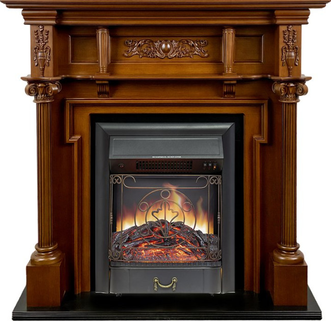 Каминокомплект Oxford - Орех с очагом Majestic FX Black в Омске