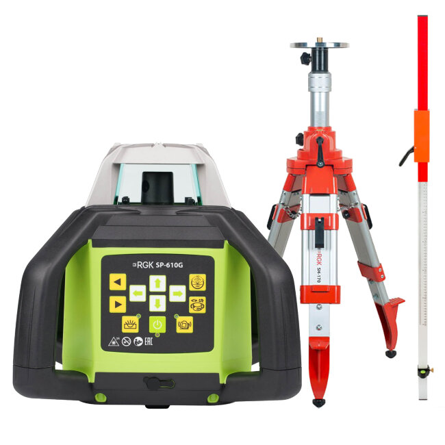 Комплект: ротационный нивелир RGK SP-610G + штатив RGK SH-170 рейка RGK LR-2 в Омске