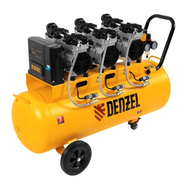 Компрессор безмасляный, малошумный  DLS 2250/100, 2250 Вт, 3x750, 100 л, 410 л/мин блок управления/ Denzel в Омске