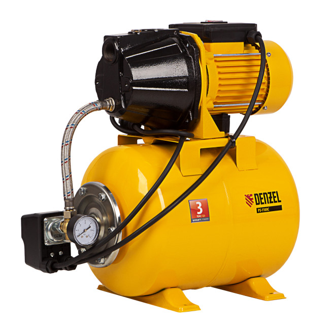 Насосная станция PS1100С, 1100 Вт, 4500 л/ч, ресивер 24 л, подъем 46 м, чугун Denzel в Омске